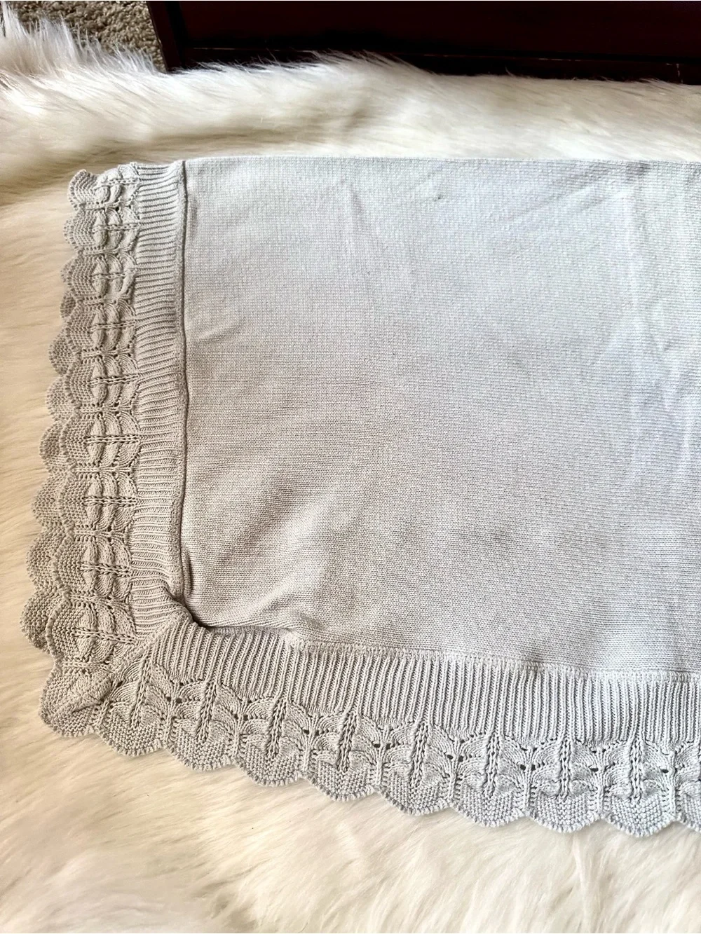 Cotton Jersey Baby Blanket with Knitted‎ Scallop Lace Border